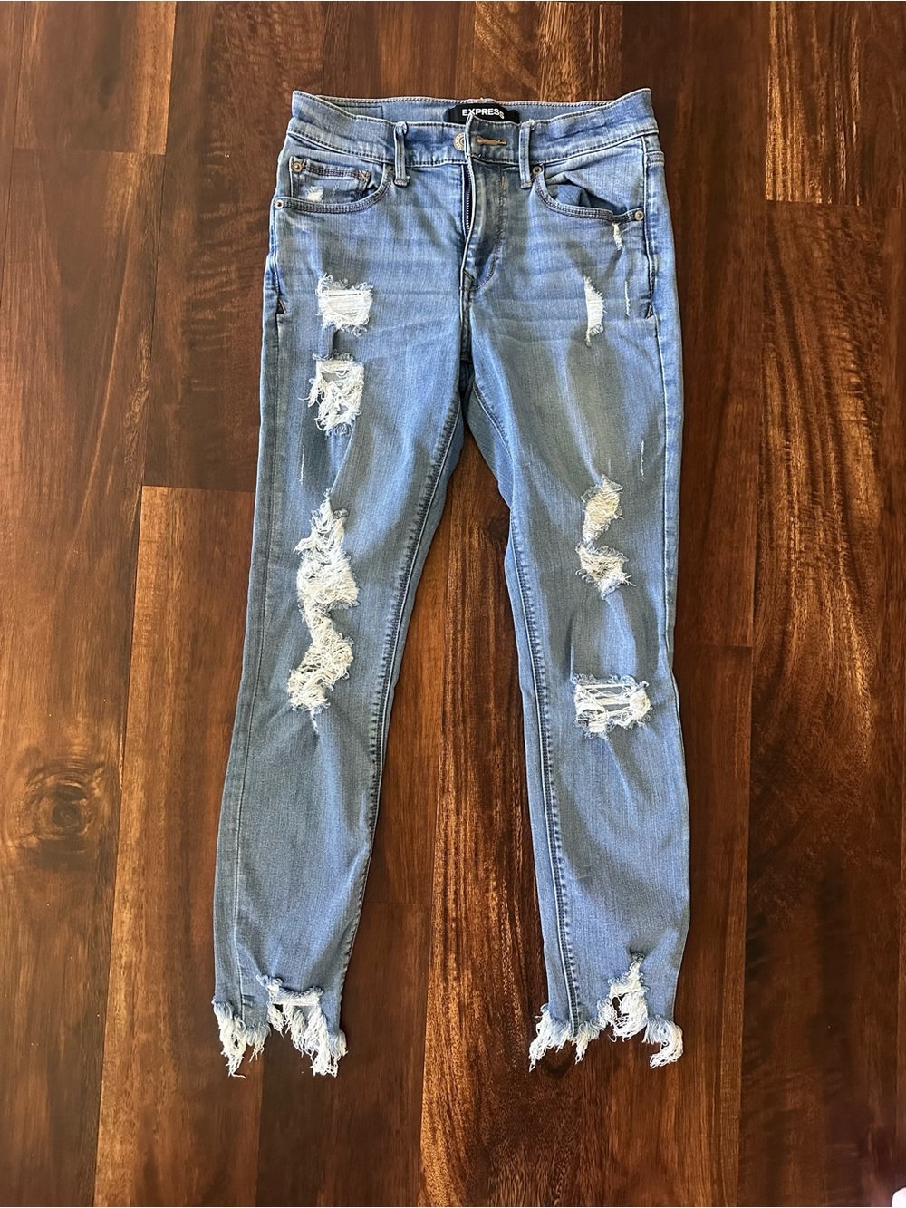 Express Women’s Ripped Skinny Jeans in Light Blue
